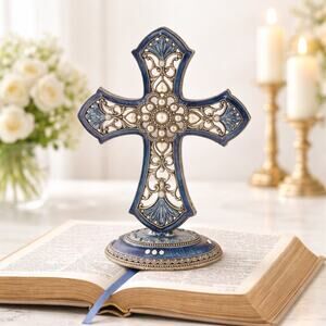 Decorative Jeweled Standing Cross |  Religious Decor Christian Tabletop Cross